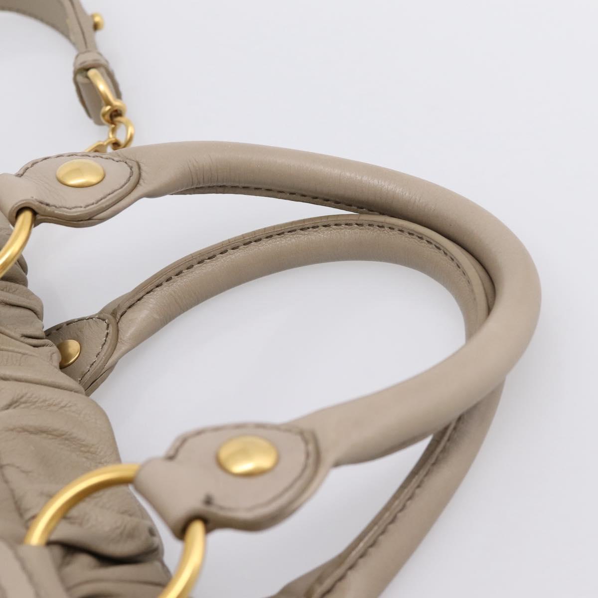 Miu Miu Hand Bag Leather 2way Beige Gold Auth 206249M