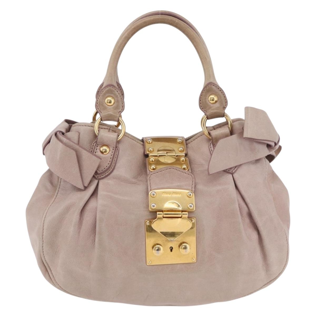 Miu Miu Hand Bag Vitellolux Pink Gold Auth 206250M