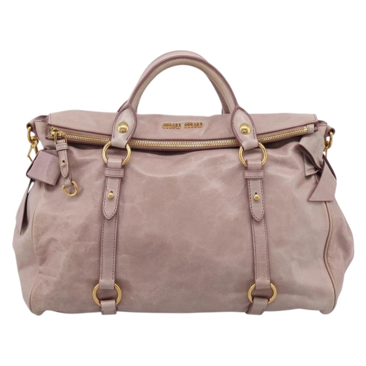 Miu Miu Hand Bag Vitellolux 2way Pink Gold Auth 206251M