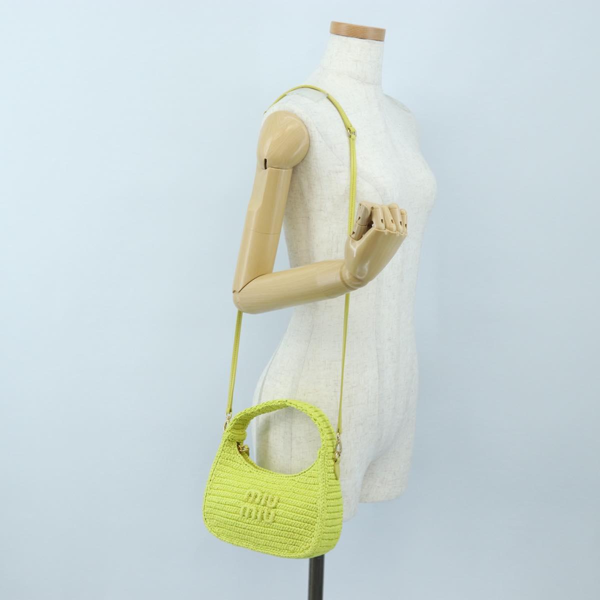 Miu Miu Wonder Hand Bag straw 2way Yellow Gold Auth 206257SAM