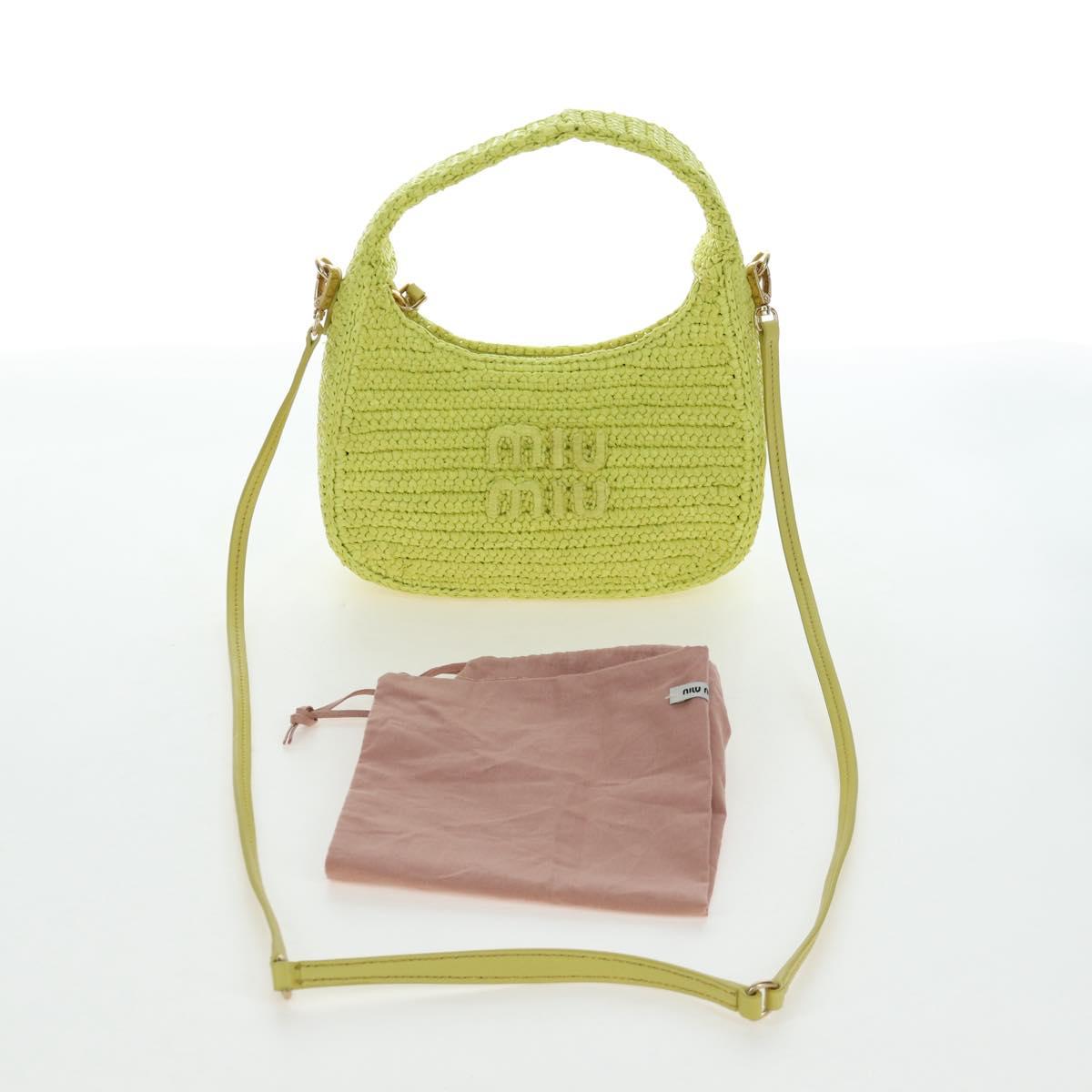Miu Miu Wonder Hand Bag straw 2way Yellow Gold Auth 206257SAM