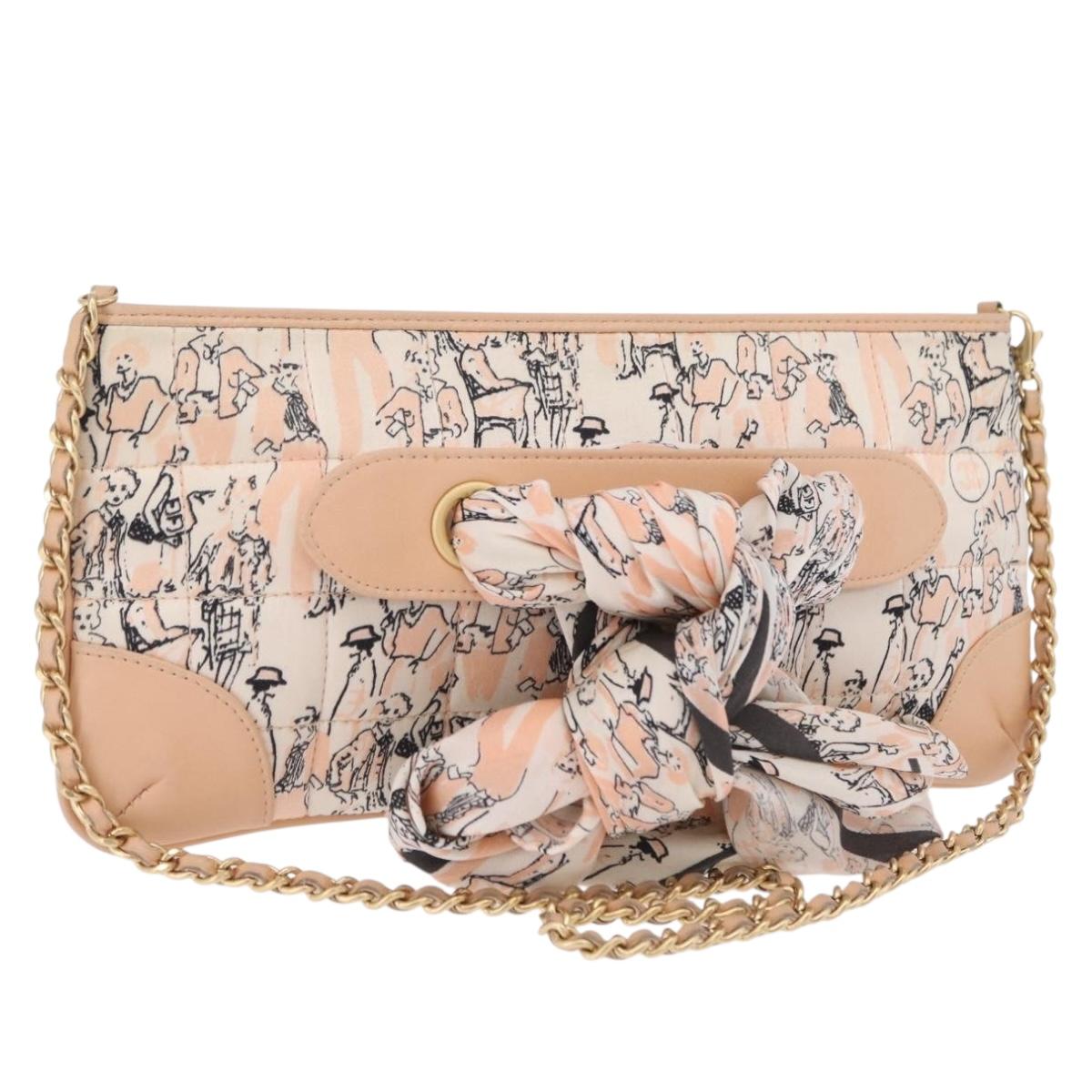CHANEL Choco Bar Chain Shoulder Bag Silk Pink Gold CC Auth 206258SAM