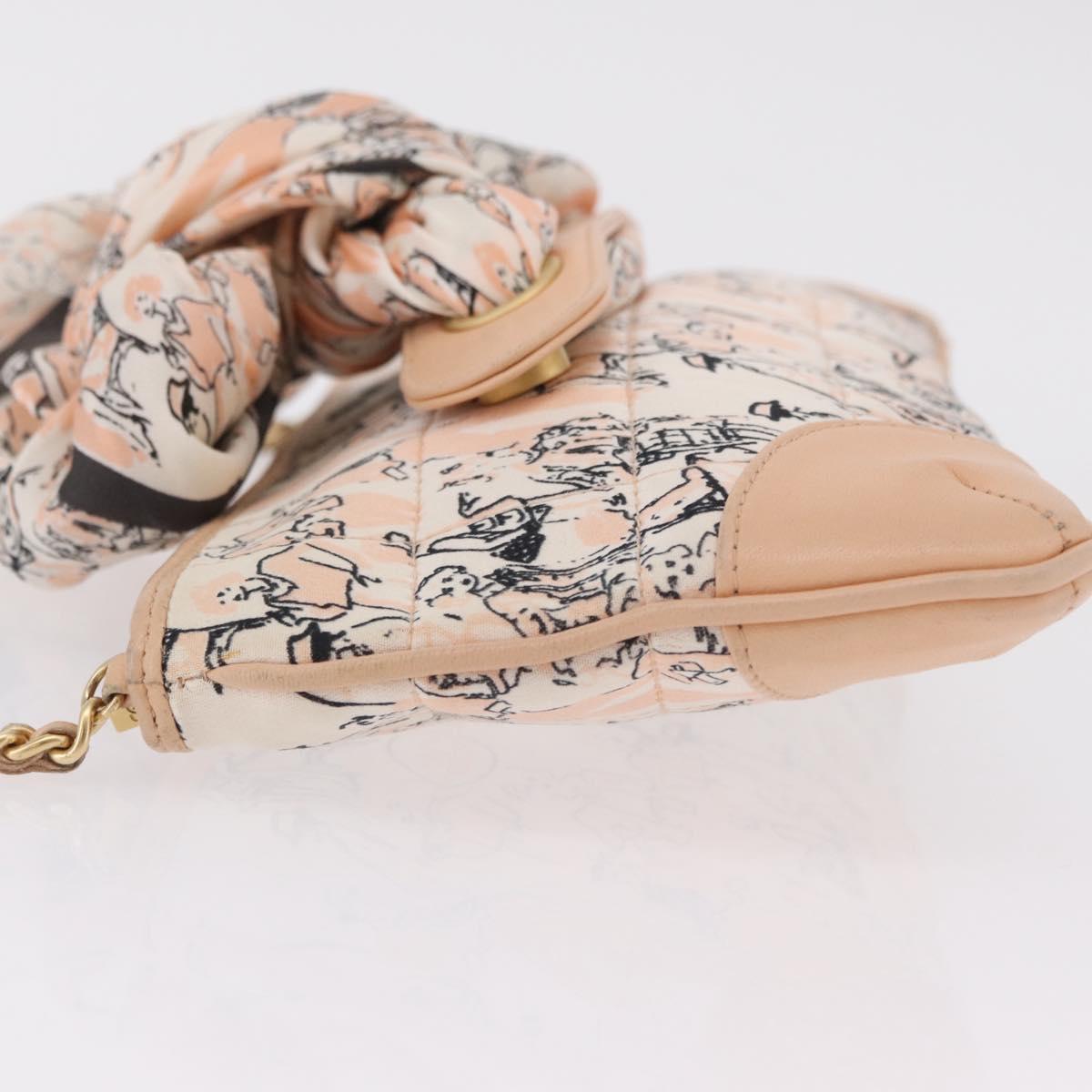 CHANEL Choco Bar Chain Shoulder Bag Silk Pink Gold CC Auth 206258SAM