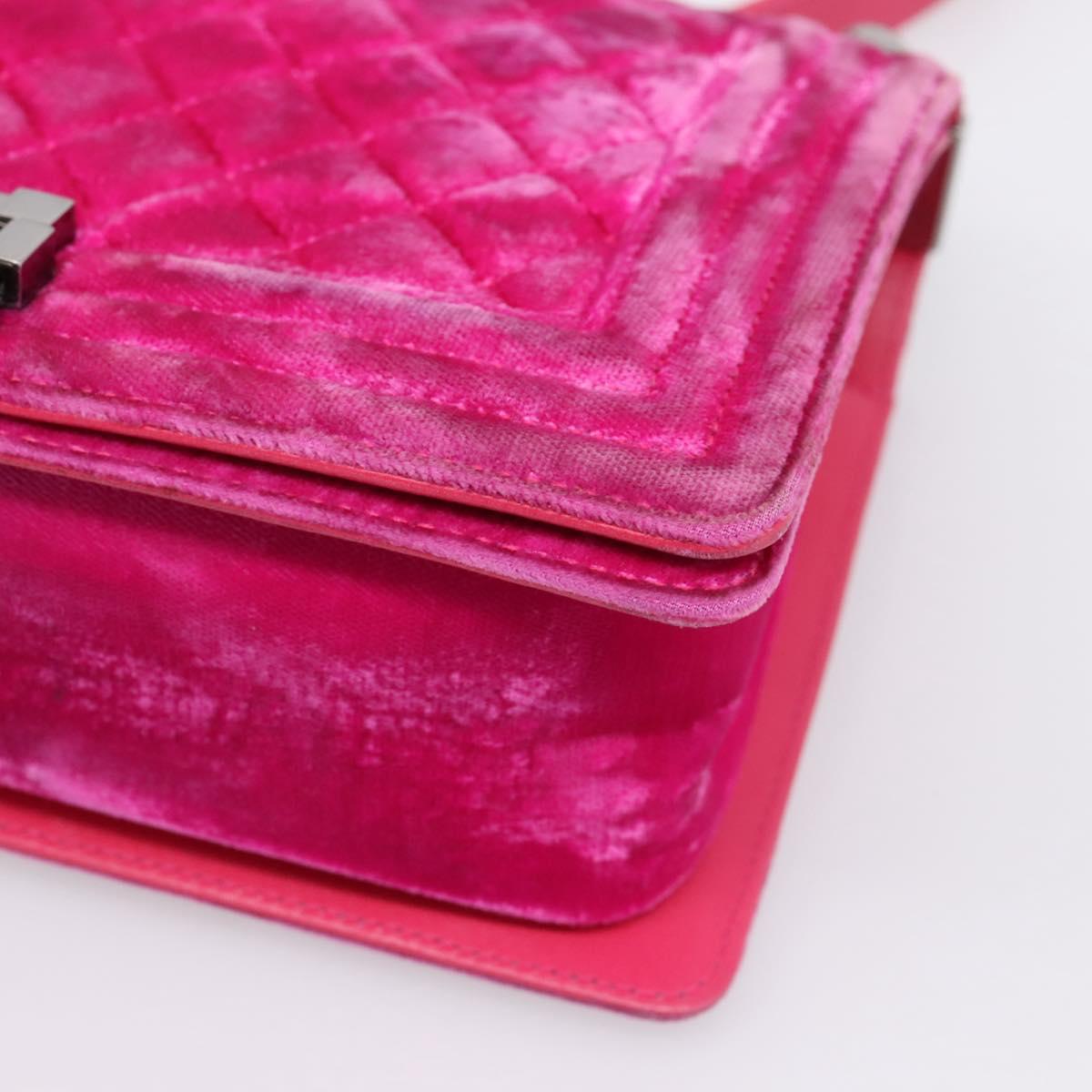 CHANEL Matelasse Boy Chanel Chain Shoulder Bag Velor Pink Silver CC Auth 206259M