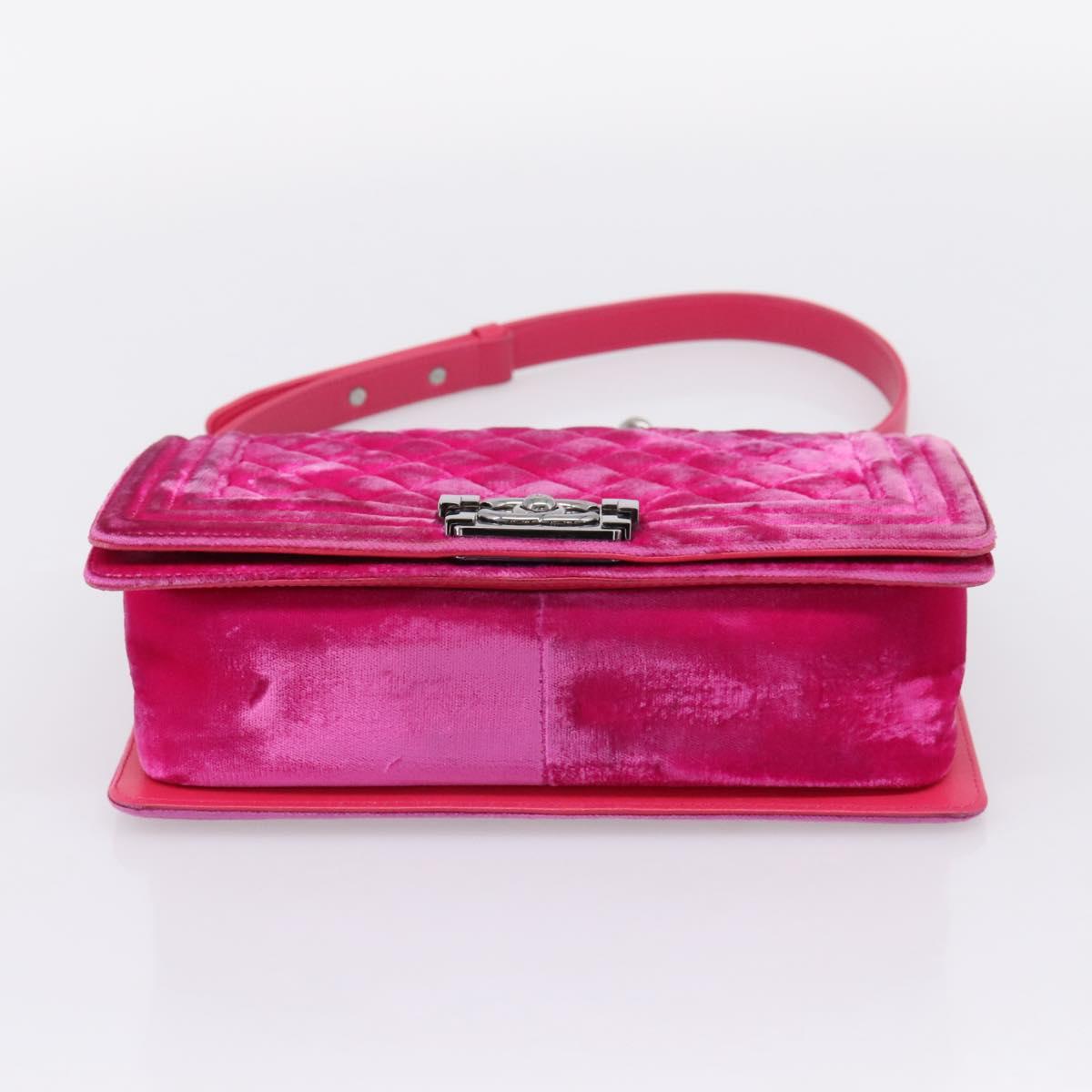 CHANEL Matelasse Boy Chanel Chain Shoulder Bag Velor Pink Silver CC Auth 206259M
