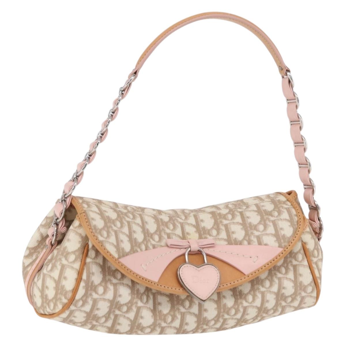 Christian Dior Trotter Canvas Romantic Chain Bag PVC Ivory Silver Auth 206260SAM