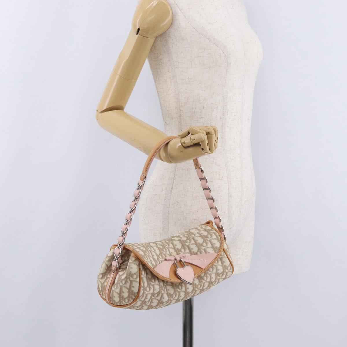Christian Dior Trotter Canvas Romantic Chain Bag PVC Ivory Silver Auth 206260SAM