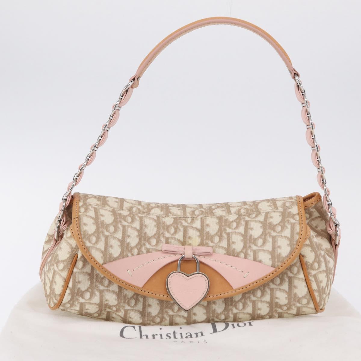 Christian Dior Trotter Canvas Romantic Chain Bag PVC Ivory Silver Auth 206260SAM