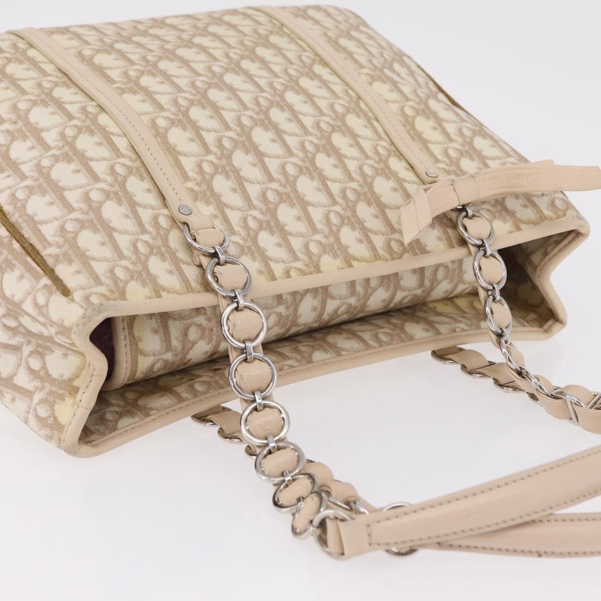 Christian Dior Trotter Canvas Chain Tote Bag PVC Ivory Silver Auth 206261A