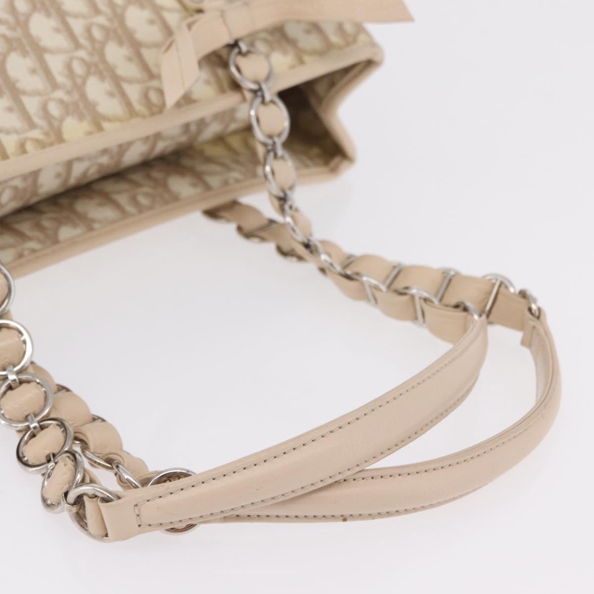 Christian Dior Trotter Canvas Chain Tote Bag PVC Ivory Silver Auth 206261A
