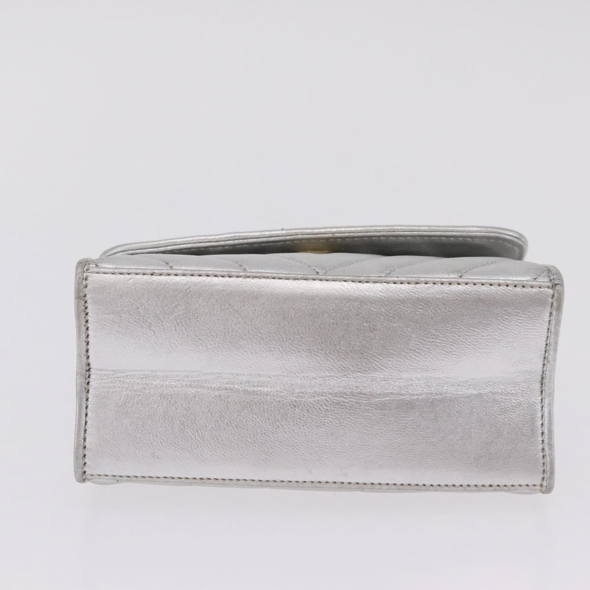 CHANEL V Stitch Hand Bag Lamb Skin Silver Gold CC Auth 206262SAV