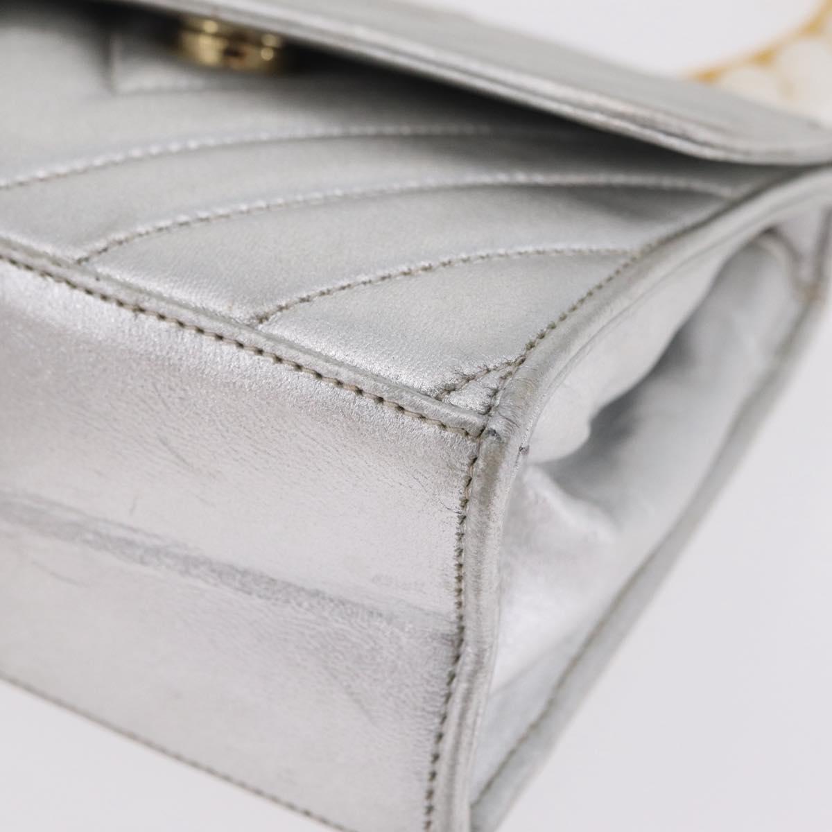 CHANEL V Stitch Hand Bag Lamb Skin Silver Gold CC Auth 206262SAV