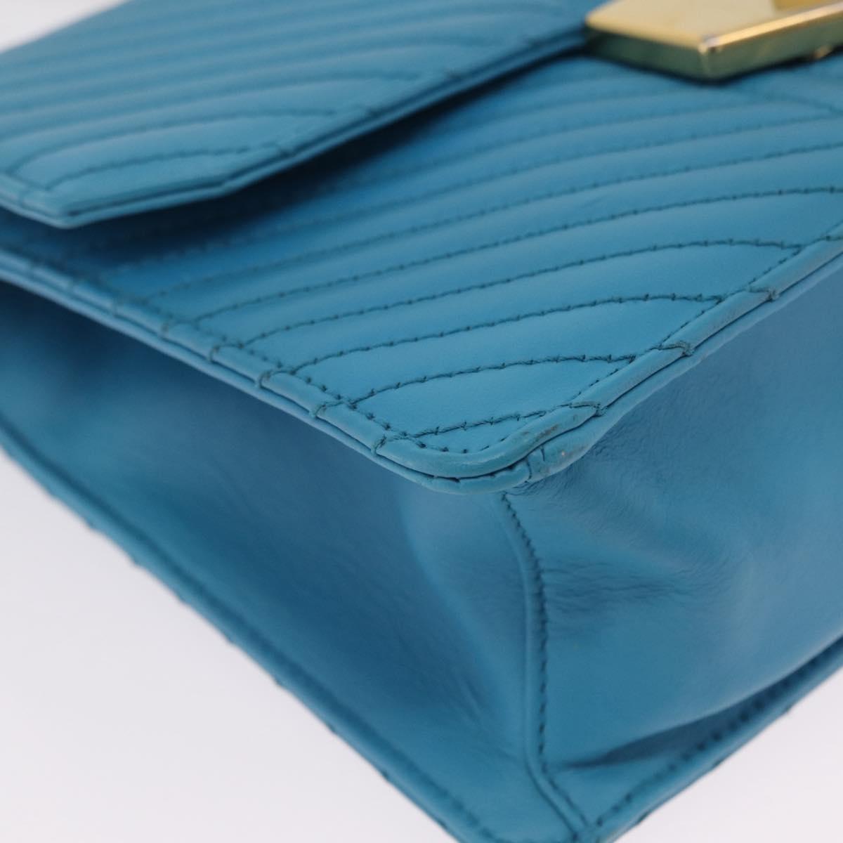PRADA Chain Shoulder Bag Leather Blue Gold Auth 206268V