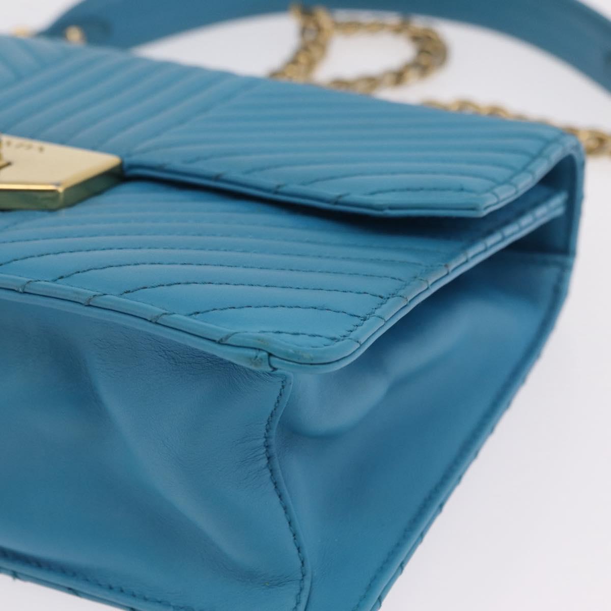 PRADA Chain Shoulder Bag Leather Blue Gold Auth 206268V