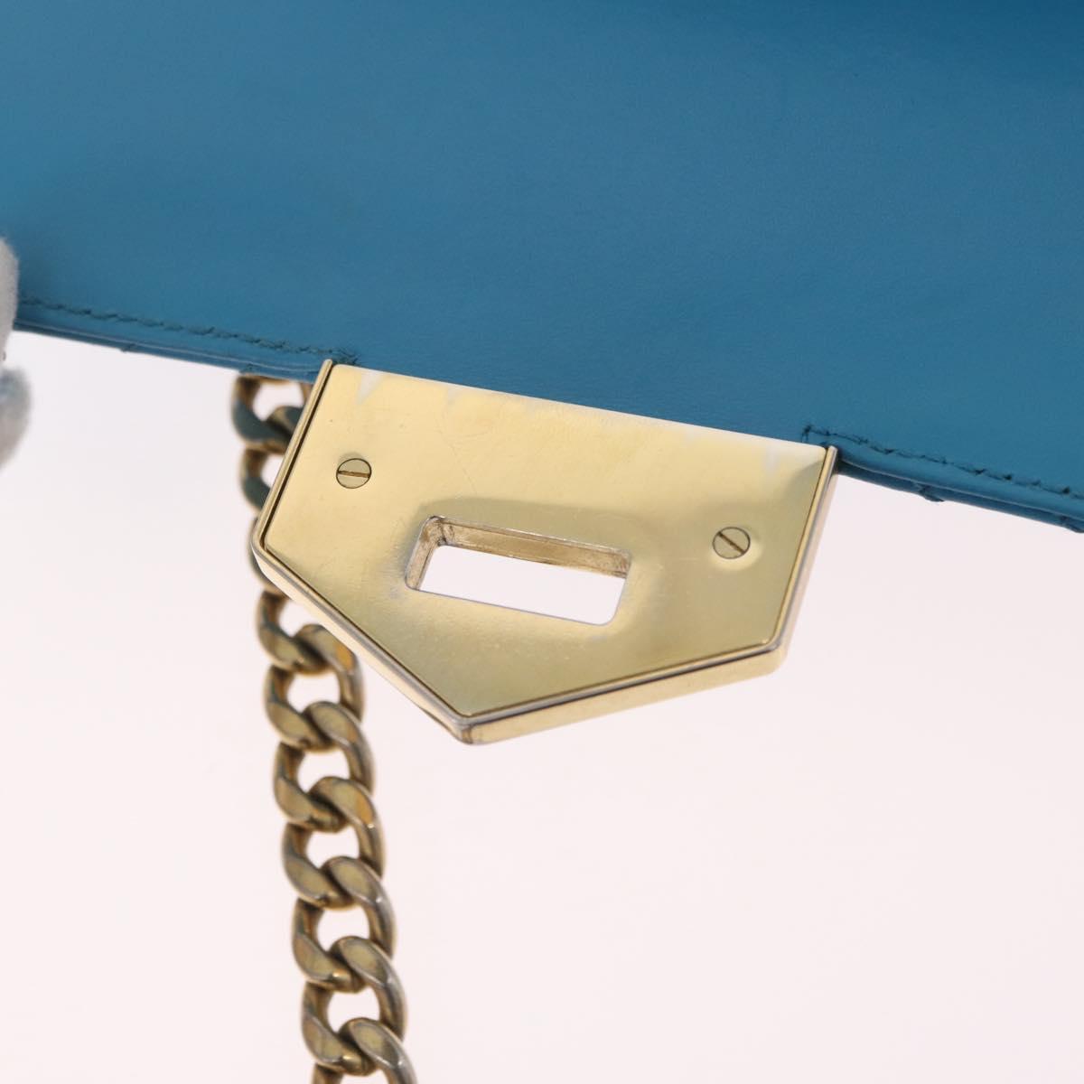 PRADA Chain Shoulder Bag Leather Blue Gold Auth 206268V