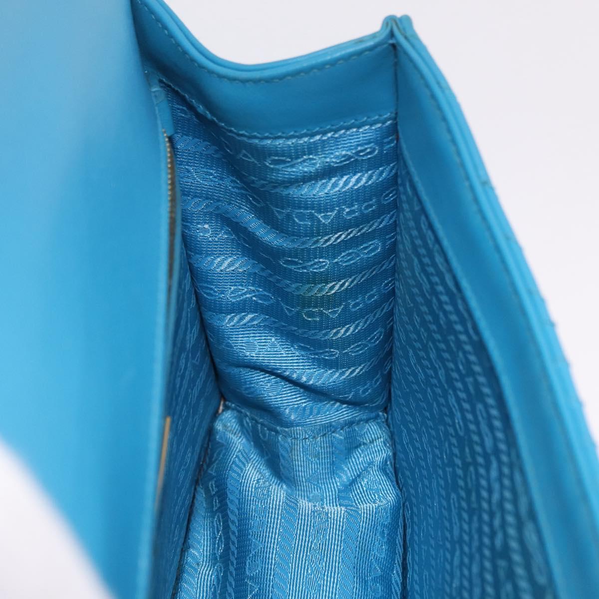 PRADA Chain Shoulder Bag Leather Blue Gold Auth 206268V