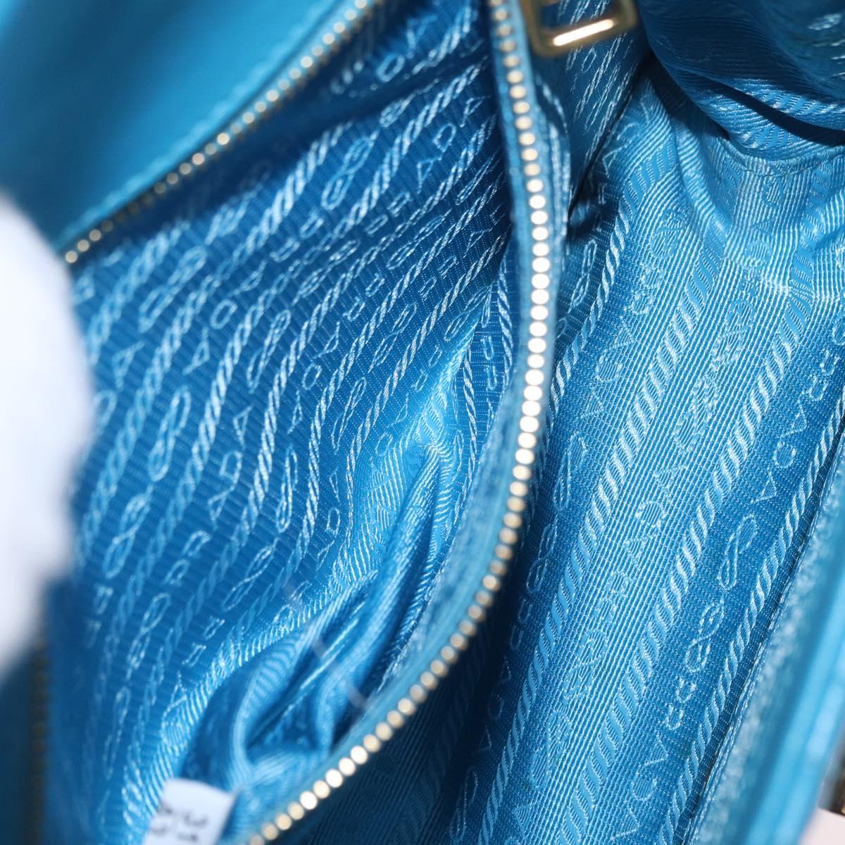 PRADA Chain Shoulder Bag Leather Blue Gold Auth 206268V