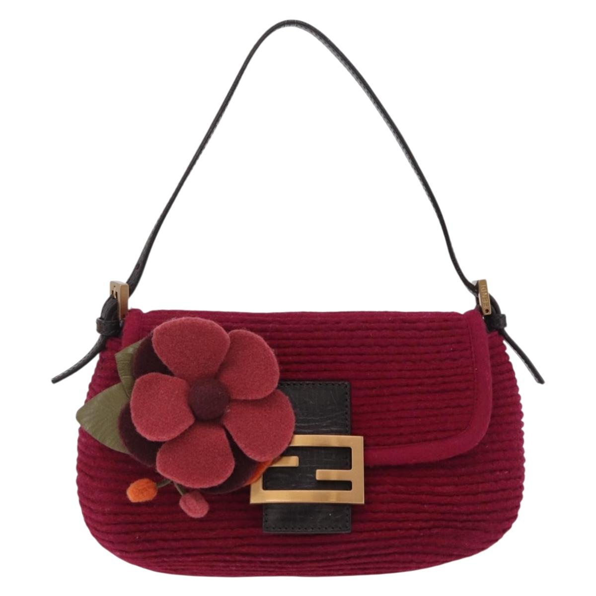 FENDI Mamma Baguette Shoulder Bag Wool Red Gold 8BR180 Auth 206269SM