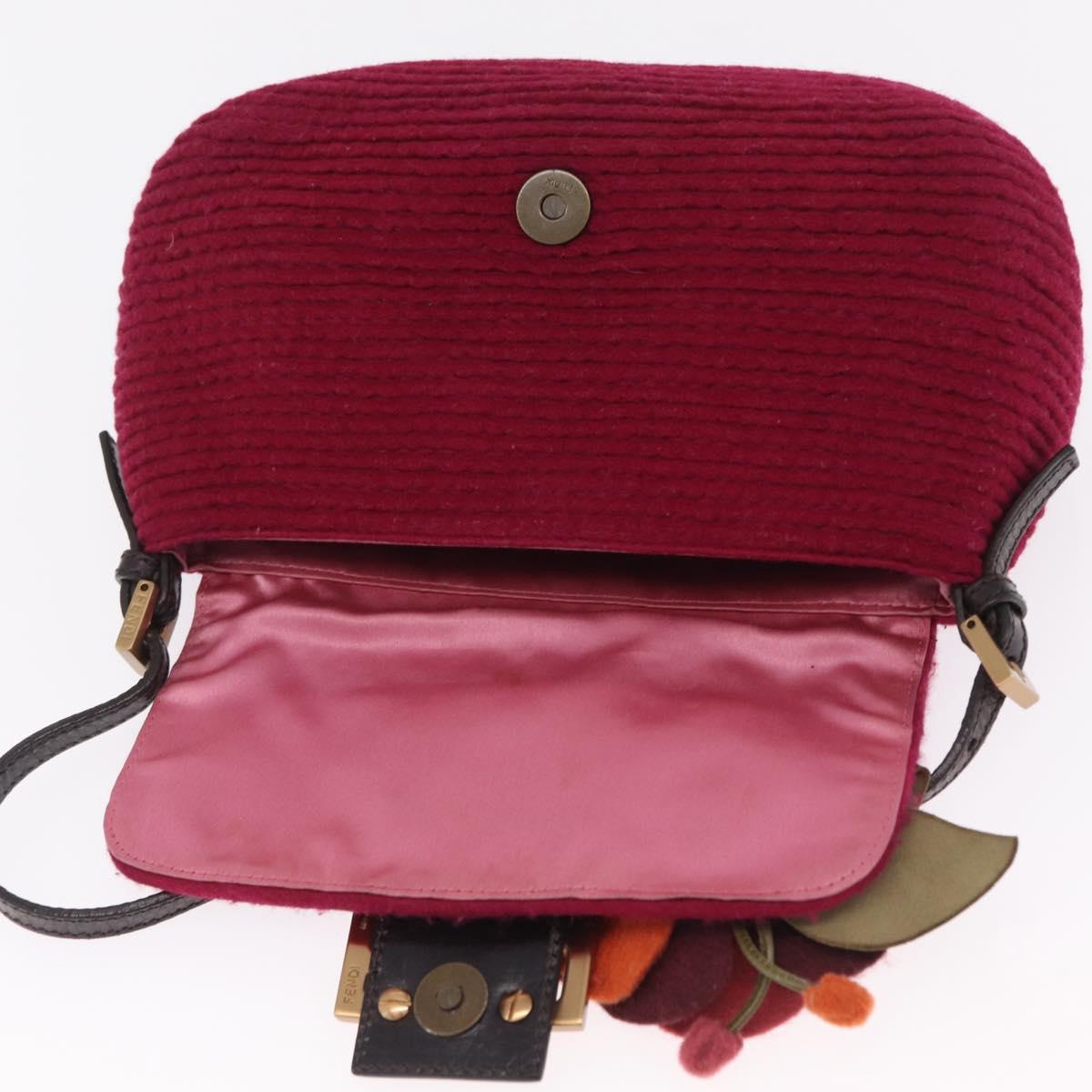 FENDI Mamma Baguette Shoulder Bag Wool Red Gold 8BR180 Auth 206269SM