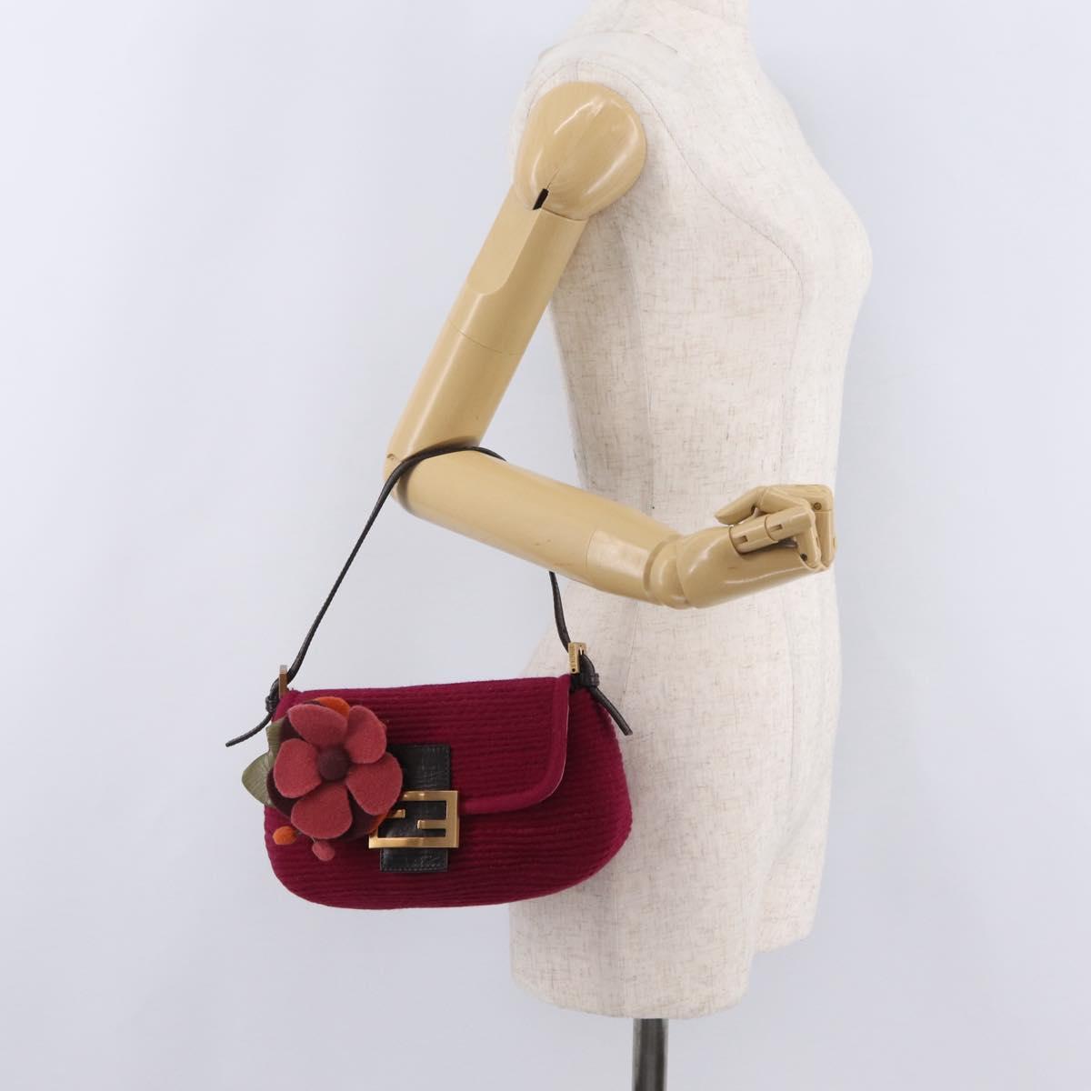 FENDI Mamma Baguette Shoulder Bag Wool Red Gold 8BR180 Auth 206269SM