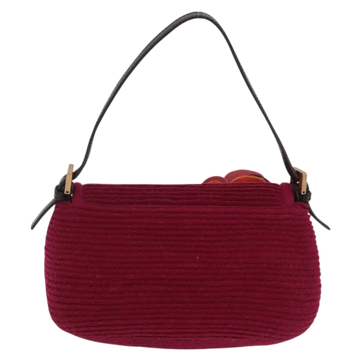 FENDI Mamma Baguette Shoulder Bag Wool Red Gold 8BR180 Auth 206269SM