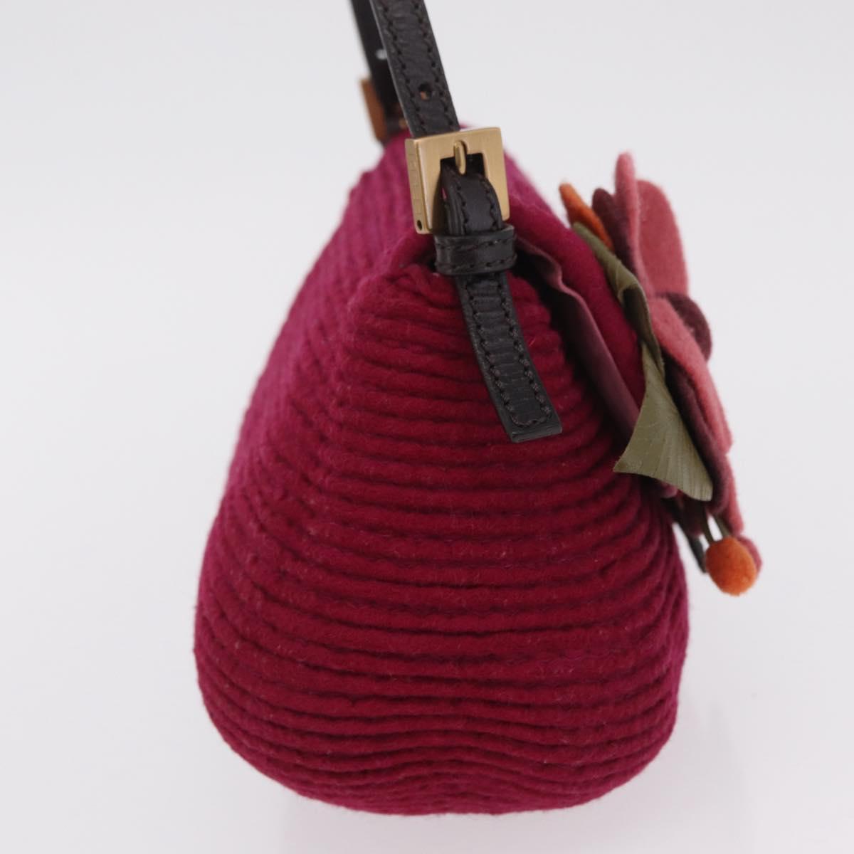 FENDI Mamma Baguette Shoulder Bag Wool Red Gold 8BR180 Auth 206269SM