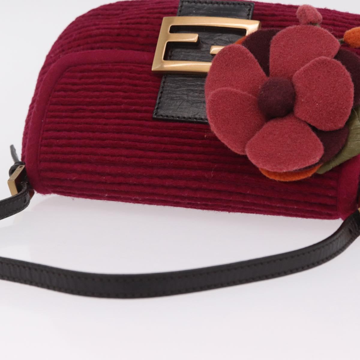 FENDI Mamma Baguette Shoulder Bag Wool Red Gold 8BR180 Auth 206269SM