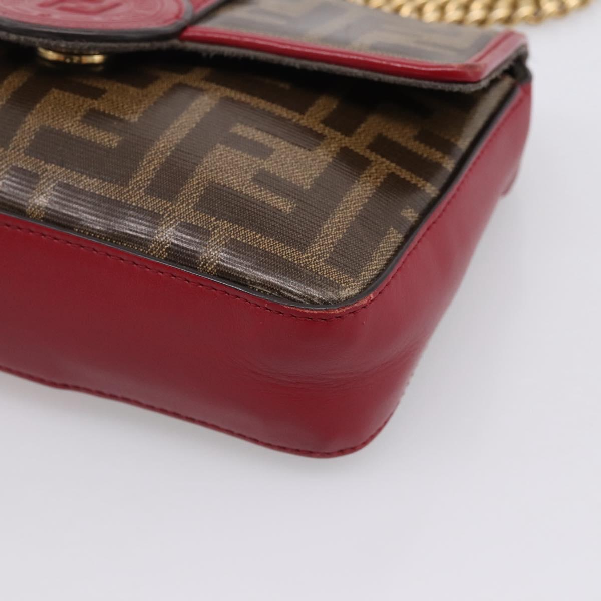 FENDI Zucca Canvas Chain Shoulder Bag PVC Gold Brown Auth 206270A