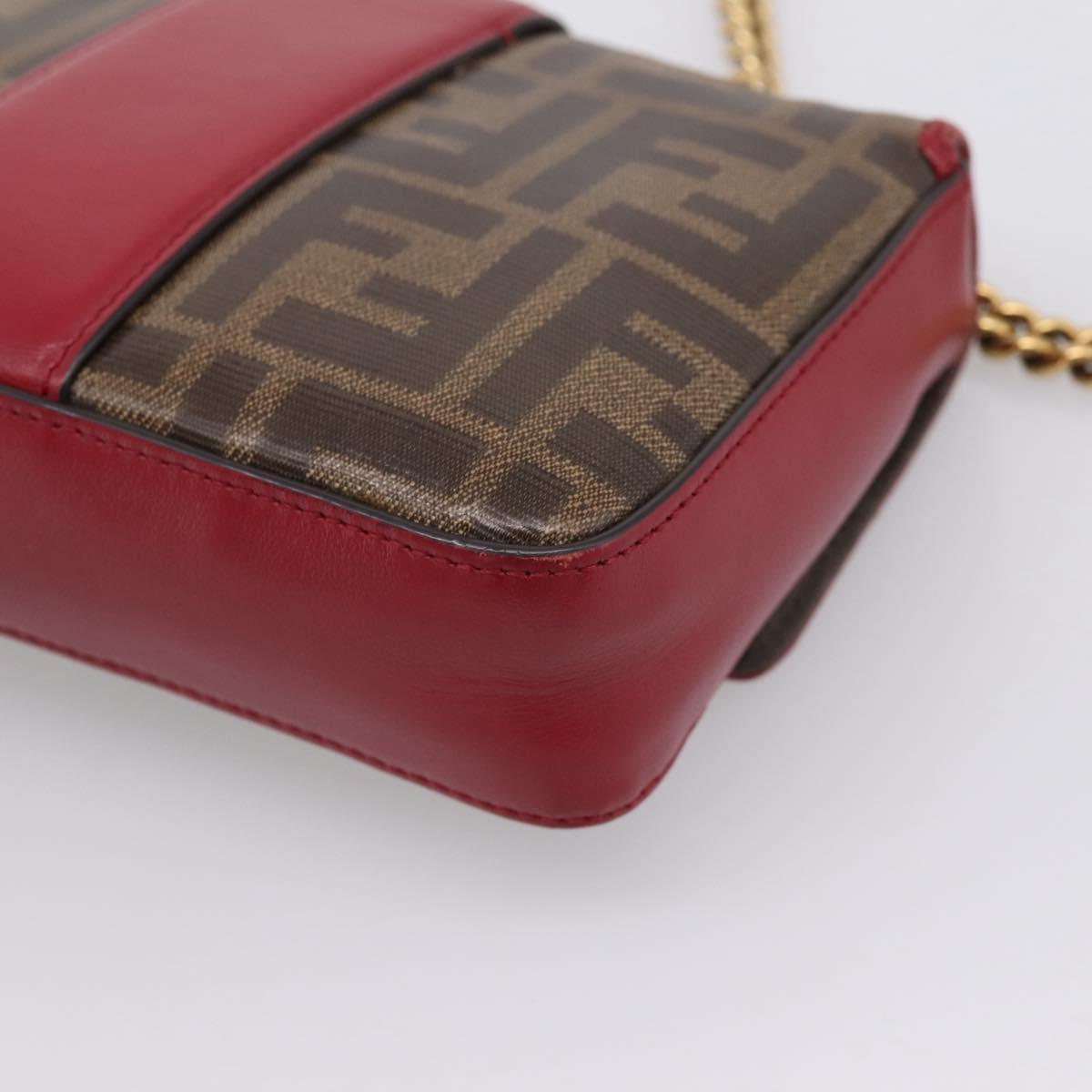 FENDI Zucca Canvas Chain Shoulder Bag PVC Gold Brown Auth 206270A