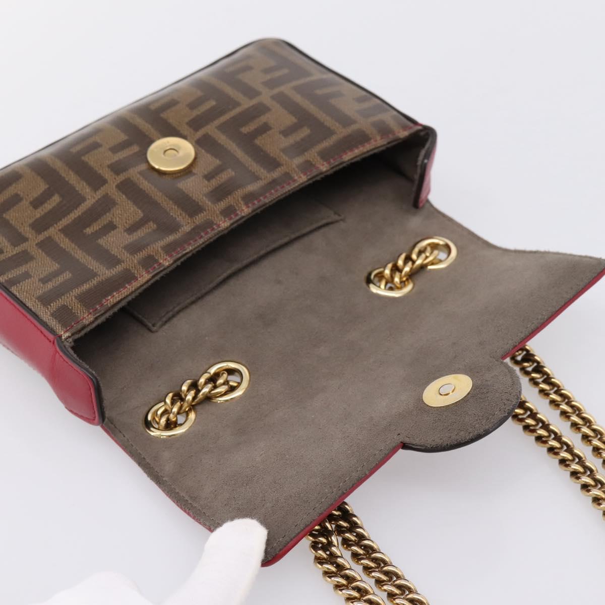 FENDI Zucca Canvas Chain Shoulder Bag PVC Gold Brown Auth 206270A