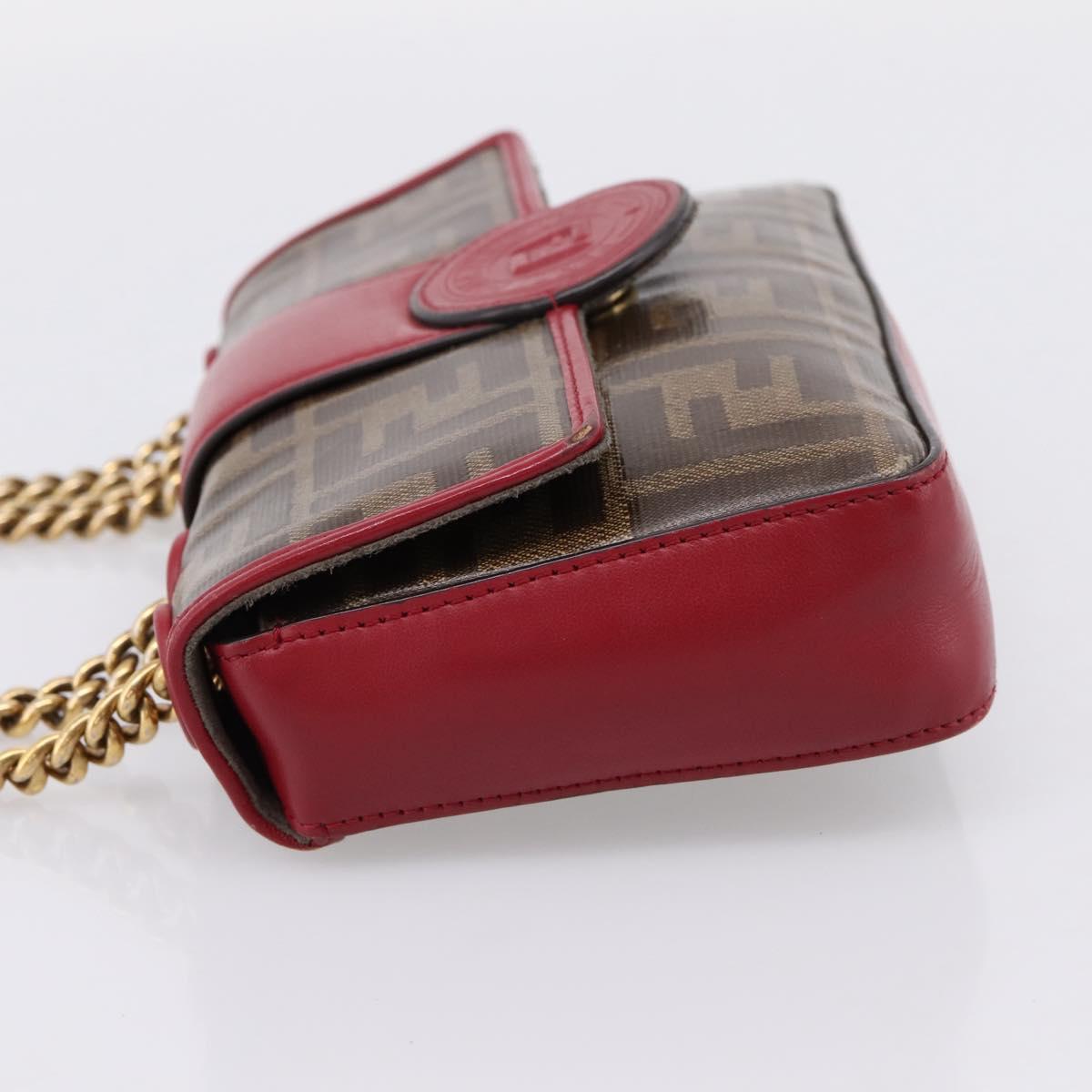 FENDI Zucca Canvas Chain Shoulder Bag PVC Gold Brown Auth 206270A