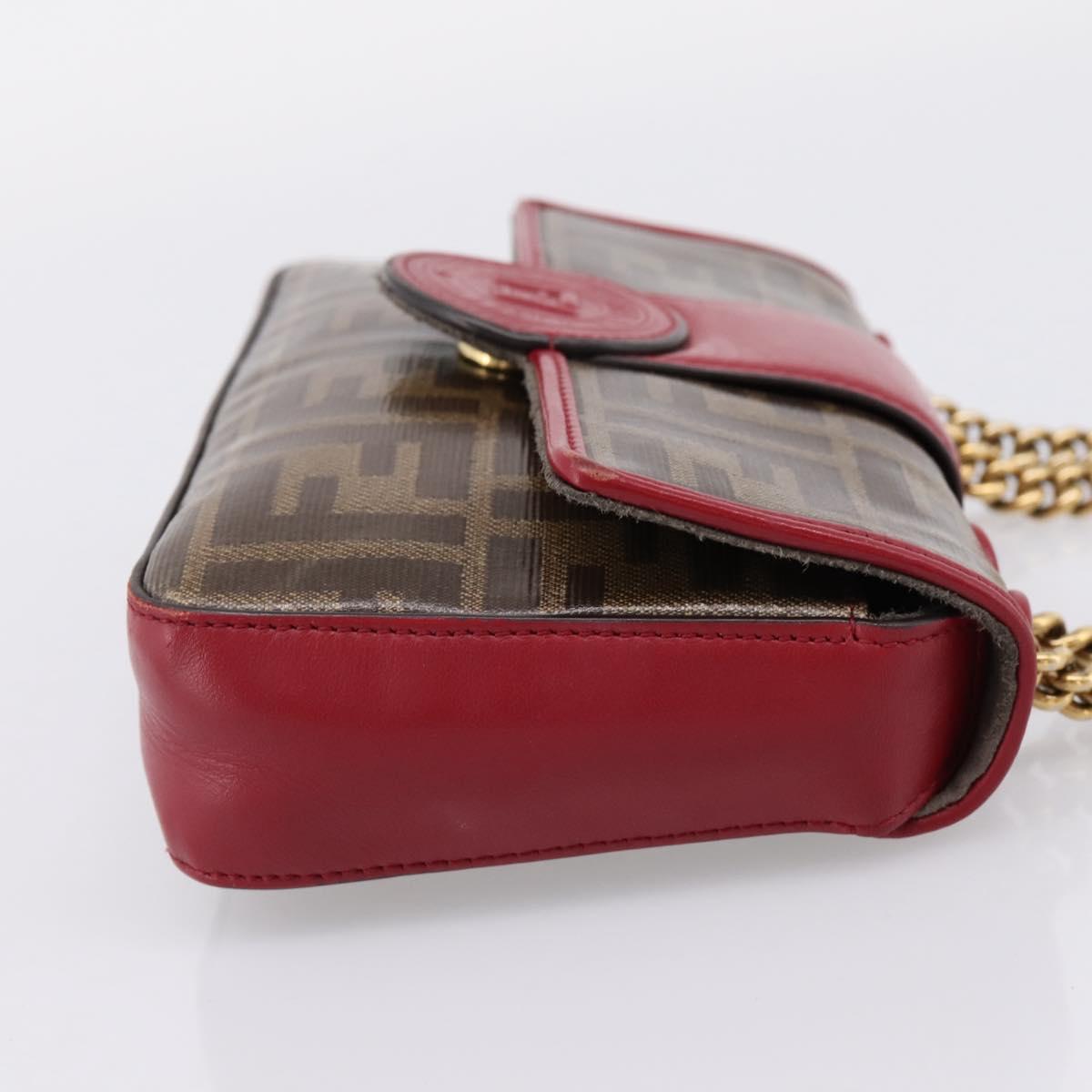 FENDI Zucca Canvas Chain Shoulder Bag PVC Gold Brown Auth 206270A