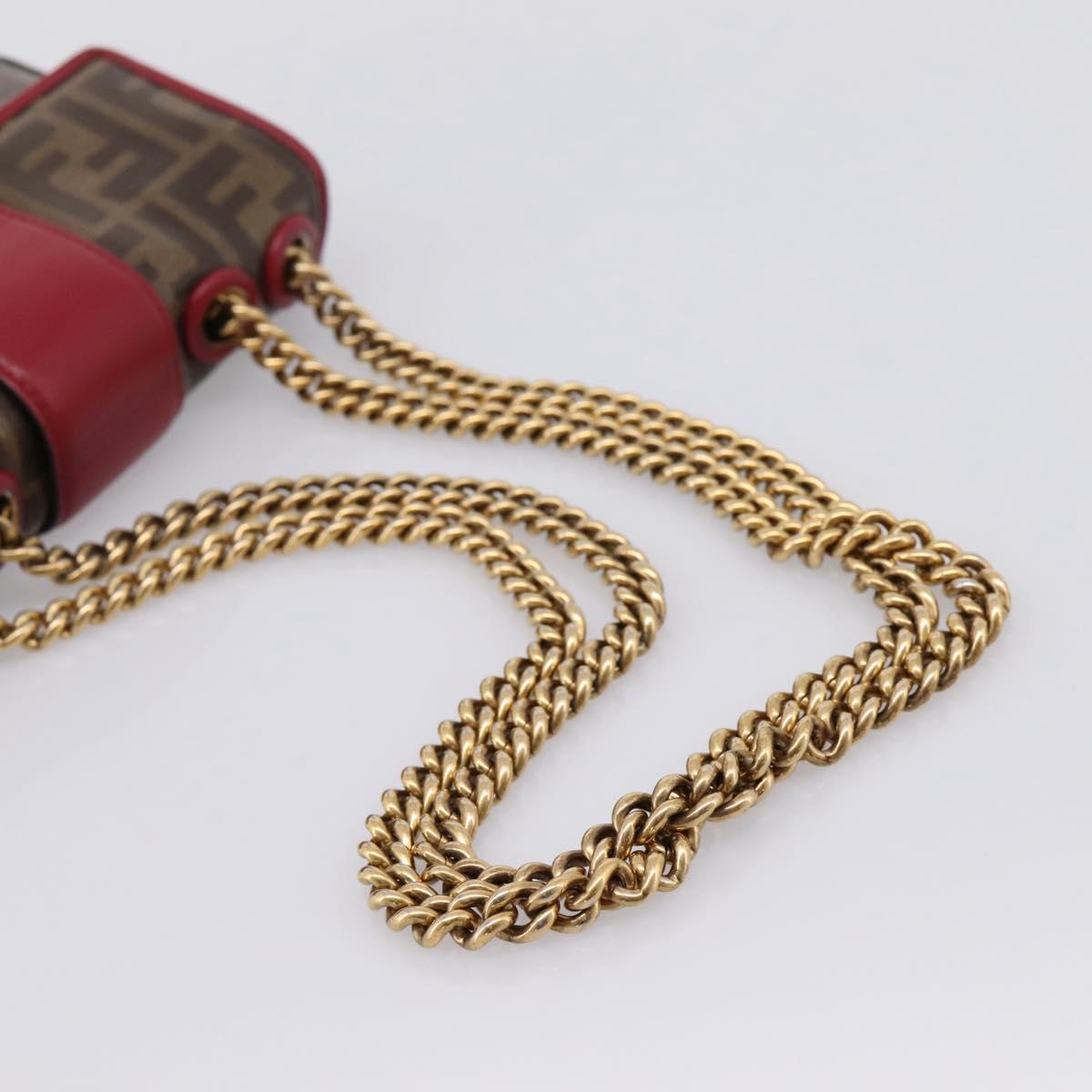 FENDI Zucca Canvas Chain Shoulder Bag PVC Gold Brown Auth 206270A