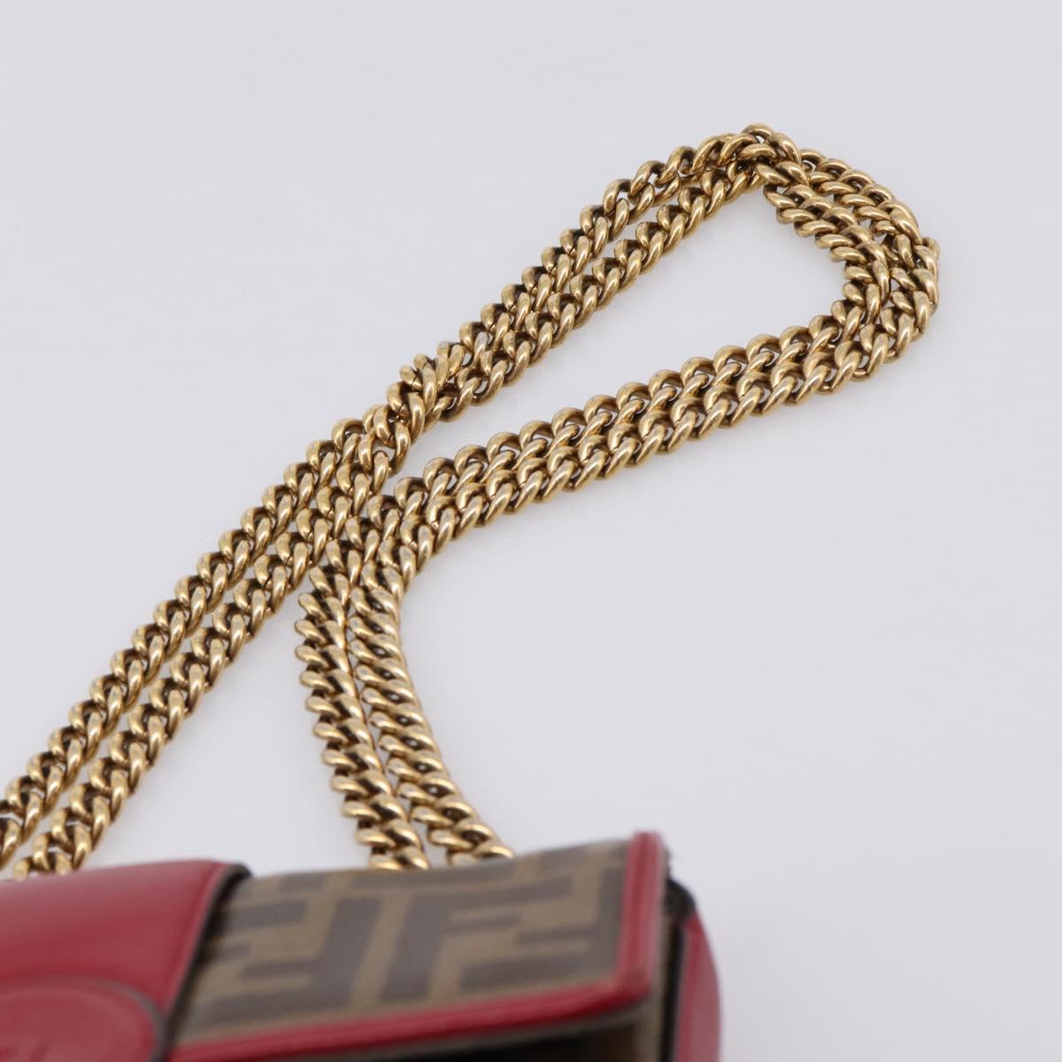 FENDI Zucca Canvas Chain Shoulder Bag PVC Gold Brown Auth 206270A