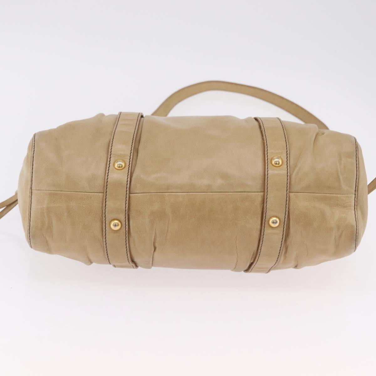 Miu Miu Vitellolux Matelasse Hand Bag Leather 2way Beige Gold Auth 206271A