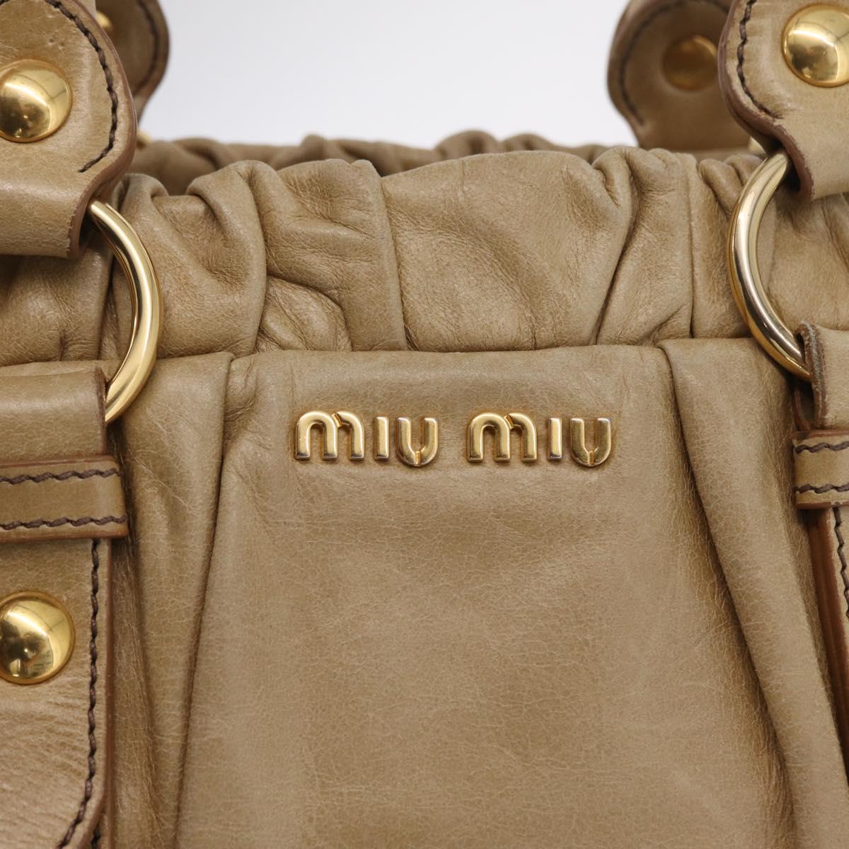 Miu Miu Vitellolux Matelasse Hand Bag Leather 2way Beige Gold Auth 206271A