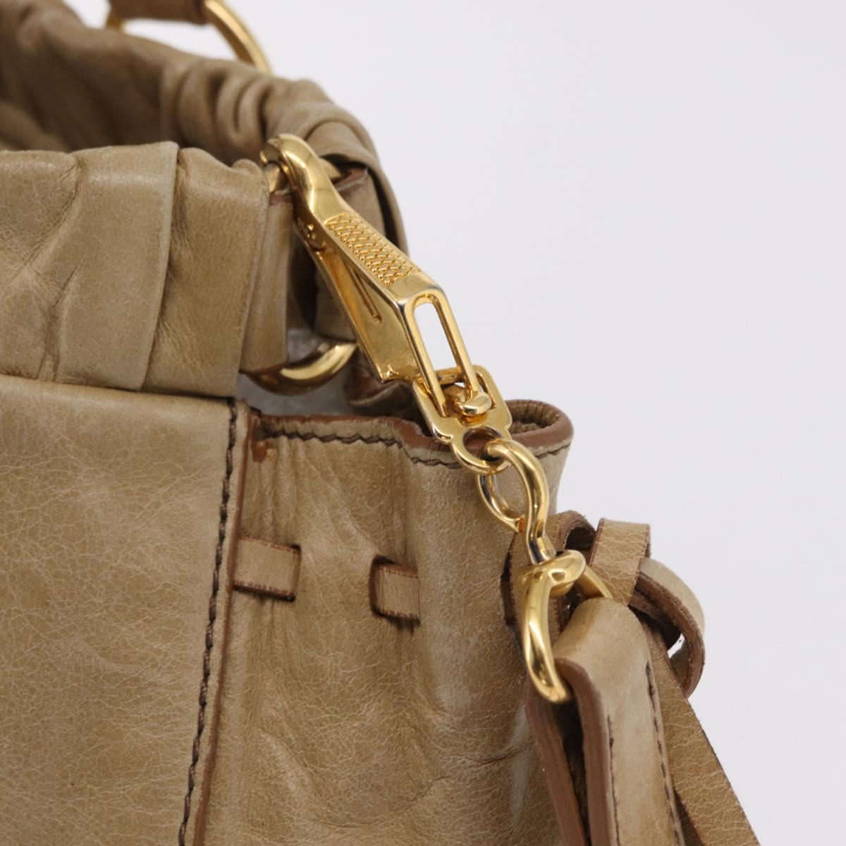 Miu Miu Vitellolux Matelasse Hand Bag Leather 2way Beige Gold Auth 206271A