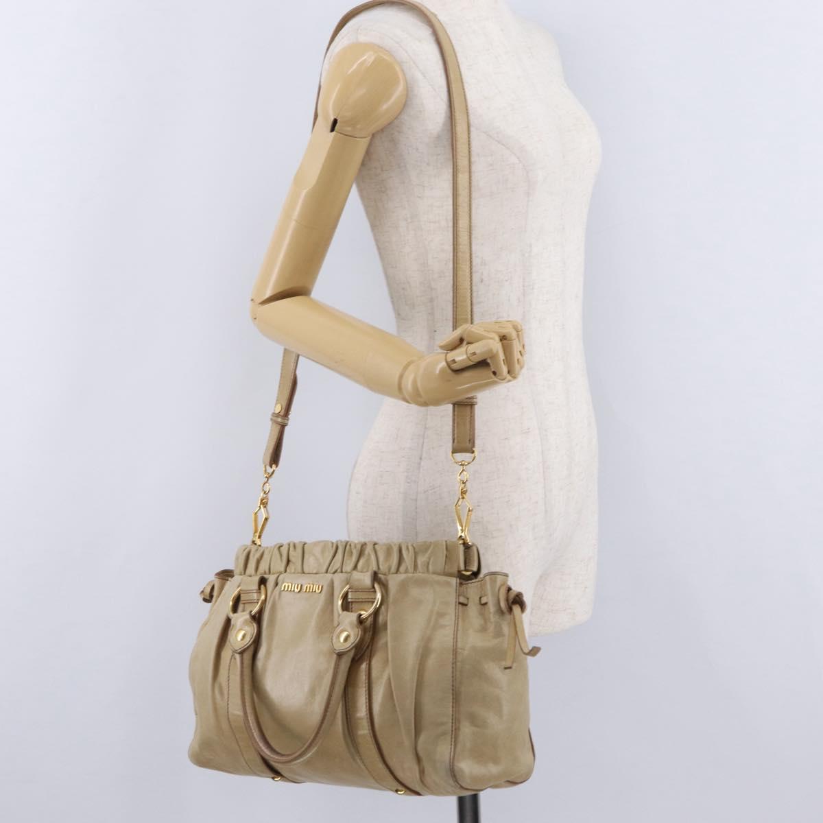Miu Miu Vitellolux Matelasse Hand Bag Leather 2way Beige Gold Auth 206271A