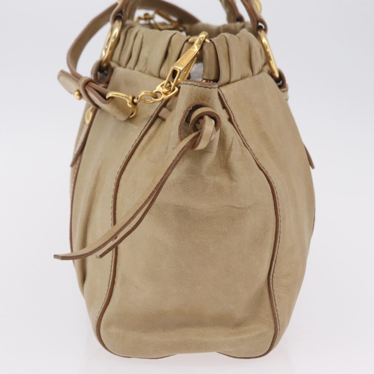 Miu Miu Vitellolux Matelasse Hand Bag Leather 2way Beige Gold Auth 206271A