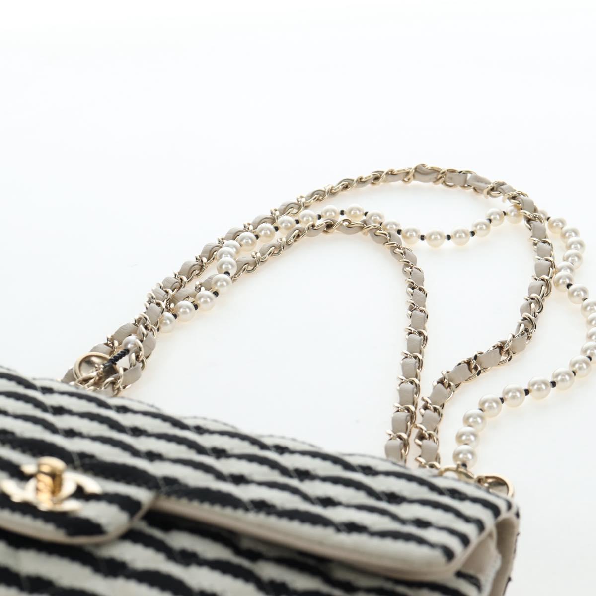 CHANEL Matelasse 25 Chain Shoulder Bag Canvas White Gold CC Auth 206278SM
