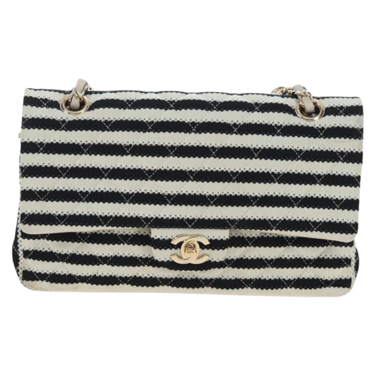 CHANEL Matelasse 25 Chain Shoulder Bag Canvas White Gold CC Auth 206278SM
