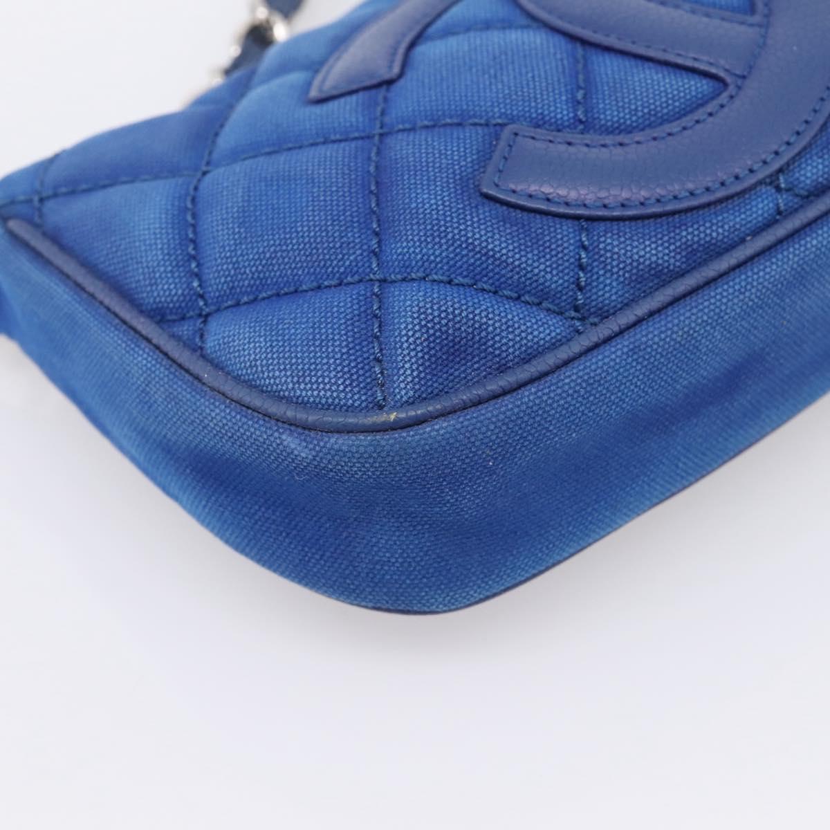 CHANEL Matelasse Chain Shoulder Bag Canvas Blue Silver CC Auth 206279V