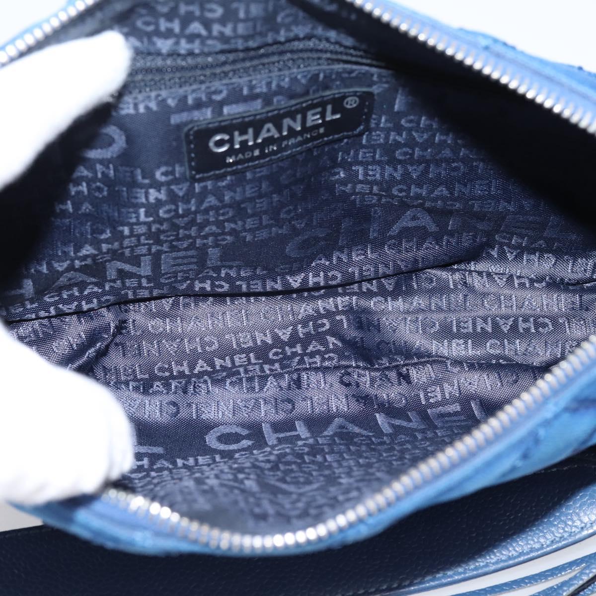 CHANEL Matelasse Chain Shoulder Bag Canvas Blue Silver CC Auth 206279V