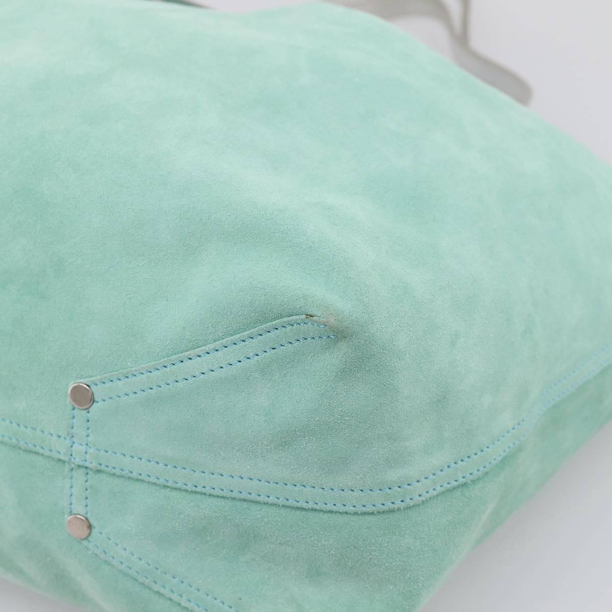 Tiffany & Co. Tote Bag Suede Turquoise Blue Silver Auth 206280A