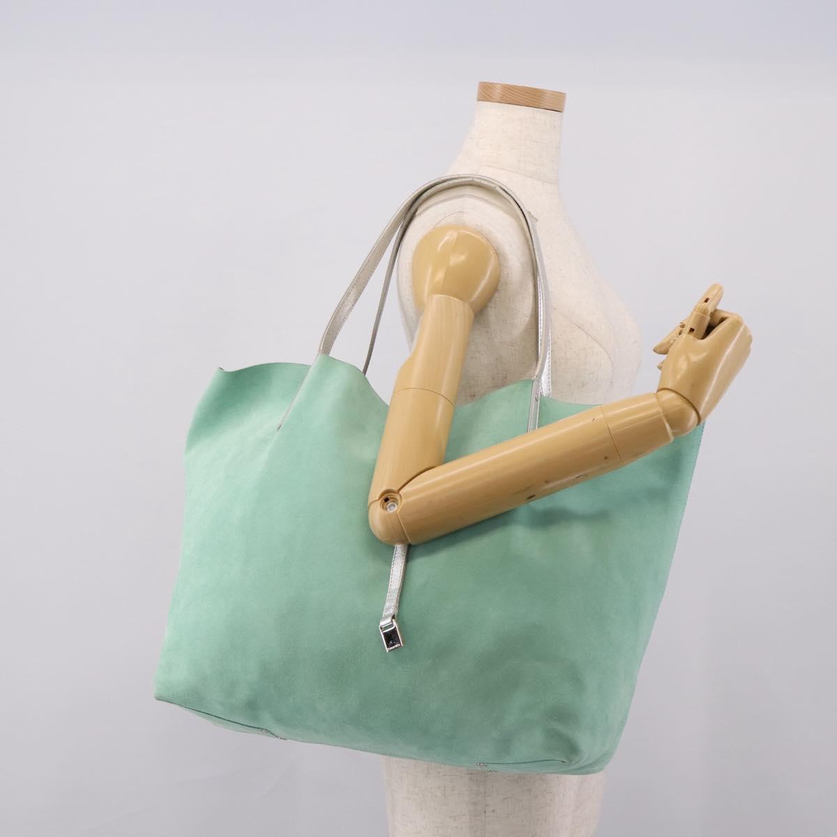 Tiffany & Co. Tote Bag Suede Turquoise Blue Silver Auth 206280A