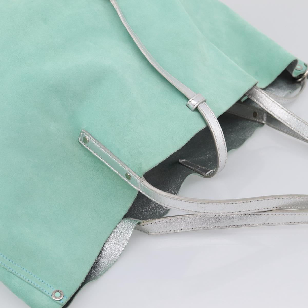 Tiffany & Co. Tote Bag Suede Turquoise Blue Silver Auth 206280A