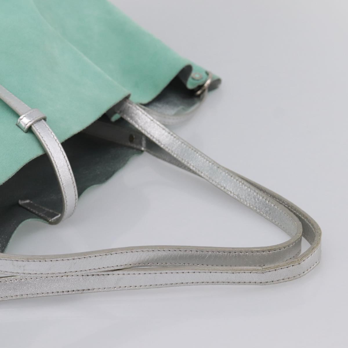 Tiffany & Co. Tote Bag Suede Turquoise Blue Silver Auth 206280A