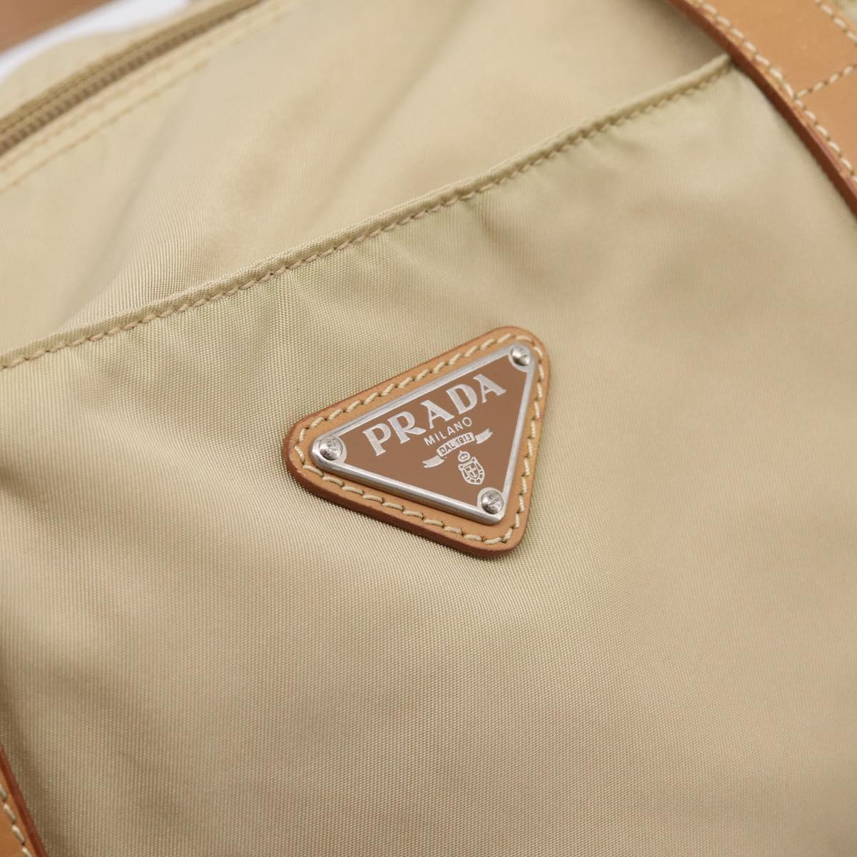 PRADA Tote Bag Nylon Beige Silver Auth 206281A