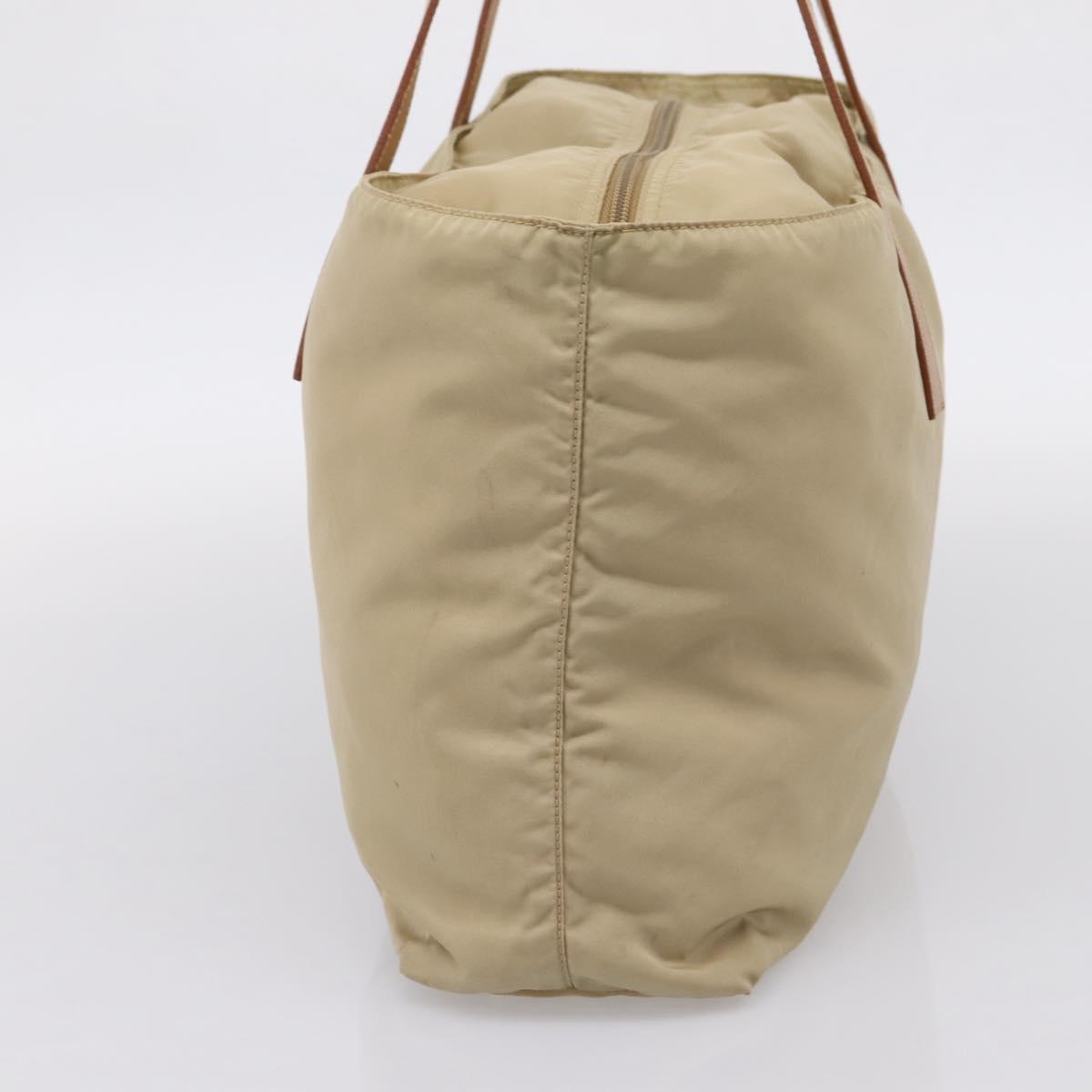 PRADA Tote Bag Nylon Beige Silver Auth 206281A