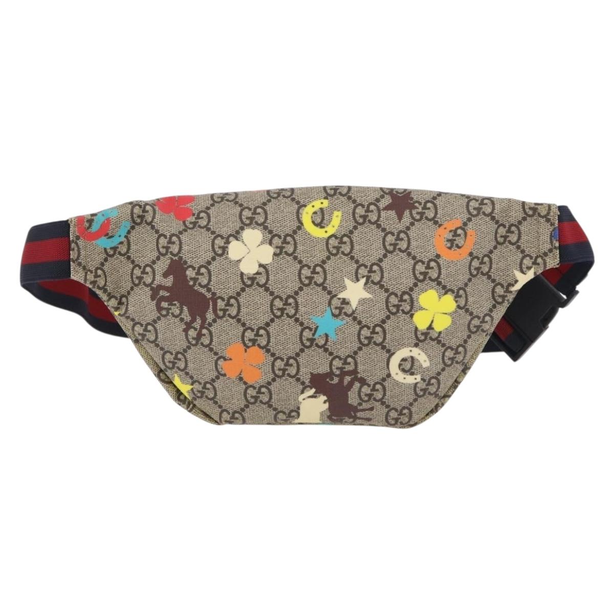 GUCCI GG Supreme Children's Body Bag PVC Beige Silver 502095 Auth 206282M